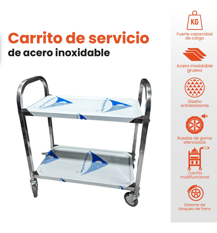 Carro Estante Organizador De Servicio 2 Niveles Acero Inoxidable Con Rodachines