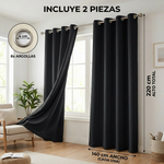 Cortina Blackout 280x220 cm Negra Textura Lino – 2 Paños – 100% Antiluz