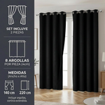 Cortina Blackout 280x220 cm Negra Textura Lino – 2 Paños – 100% Antiluz