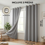 Cortina Blackout 280x220 cm Gris Textura Lino – 2 Paños – 100% Antiluz