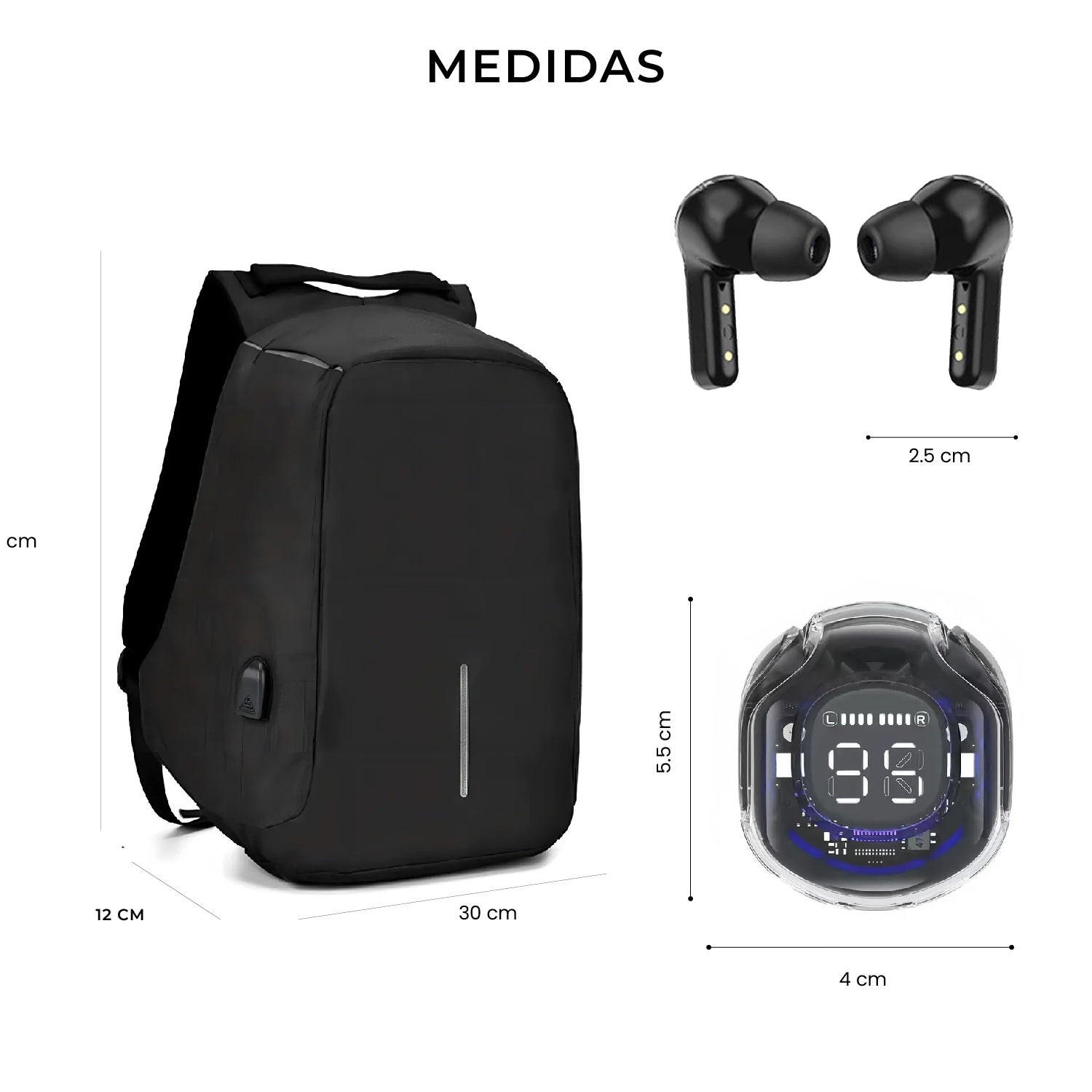 Morral Antirrobo Con Puerto Usb Y Compartimento Para Laptop Con Audifonos Bluetooth