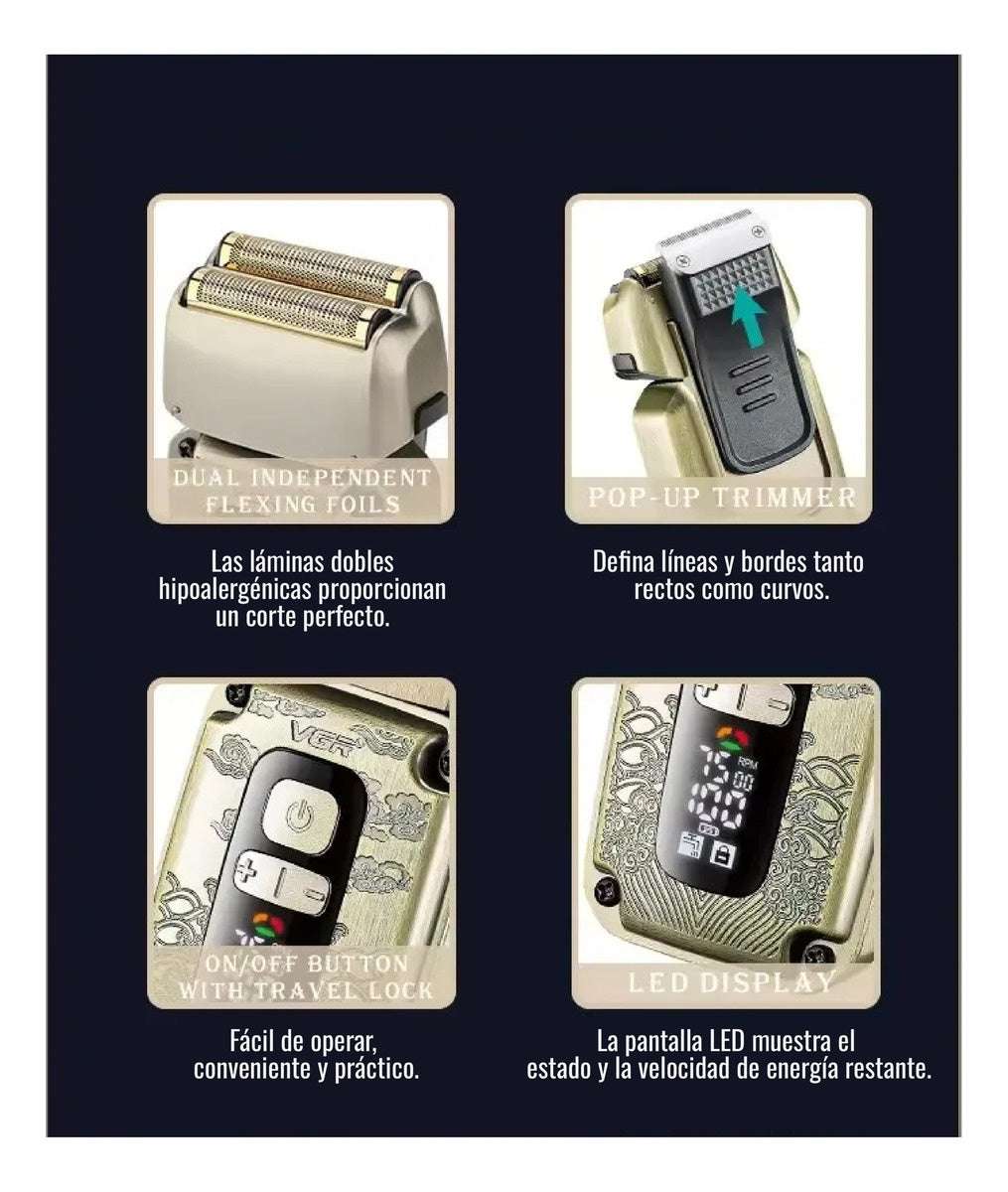 Afeitadora Electrica Trimmer Vgr V-337 Metal Ipx6 Dorado