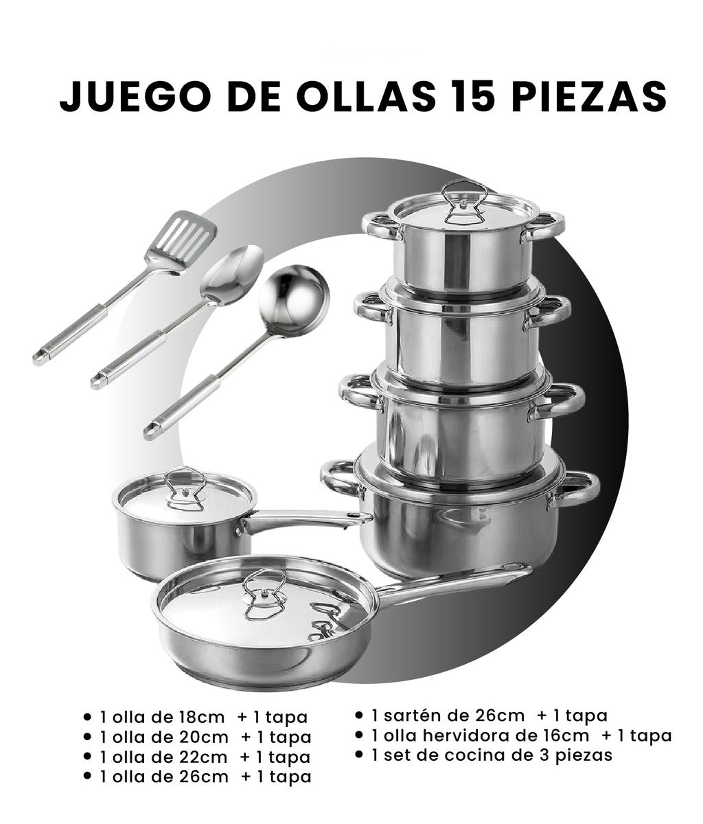 Juego De Ollas Acero Quirurgico Inoxidable 15 Piezas Bekaline Innovo Cocina Premium