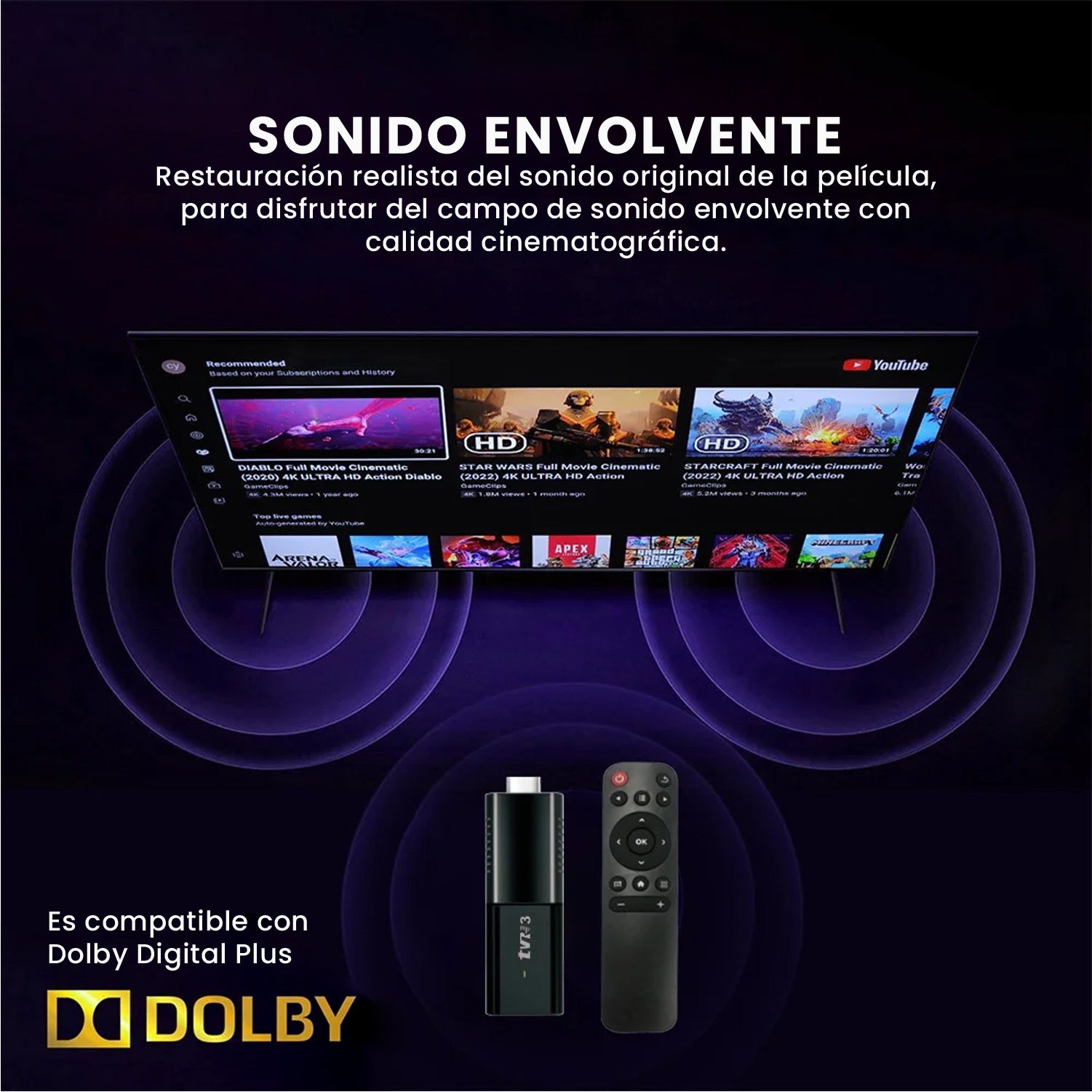 Android Tv Stick 4K Hdmi Con Magis Tv, Wifi, Netflix Y Apps Streaming