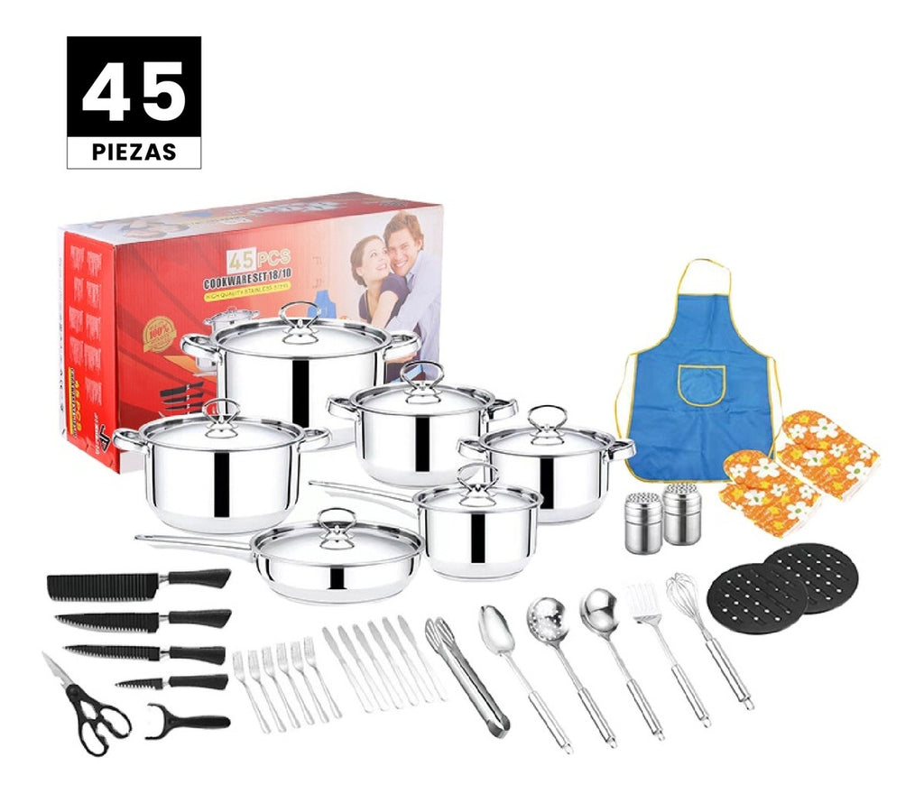 Juego Ollas Y Sartenes 45 Piezas Acero Quirurgico Inoxidable Antiadherente Cocina Cookware