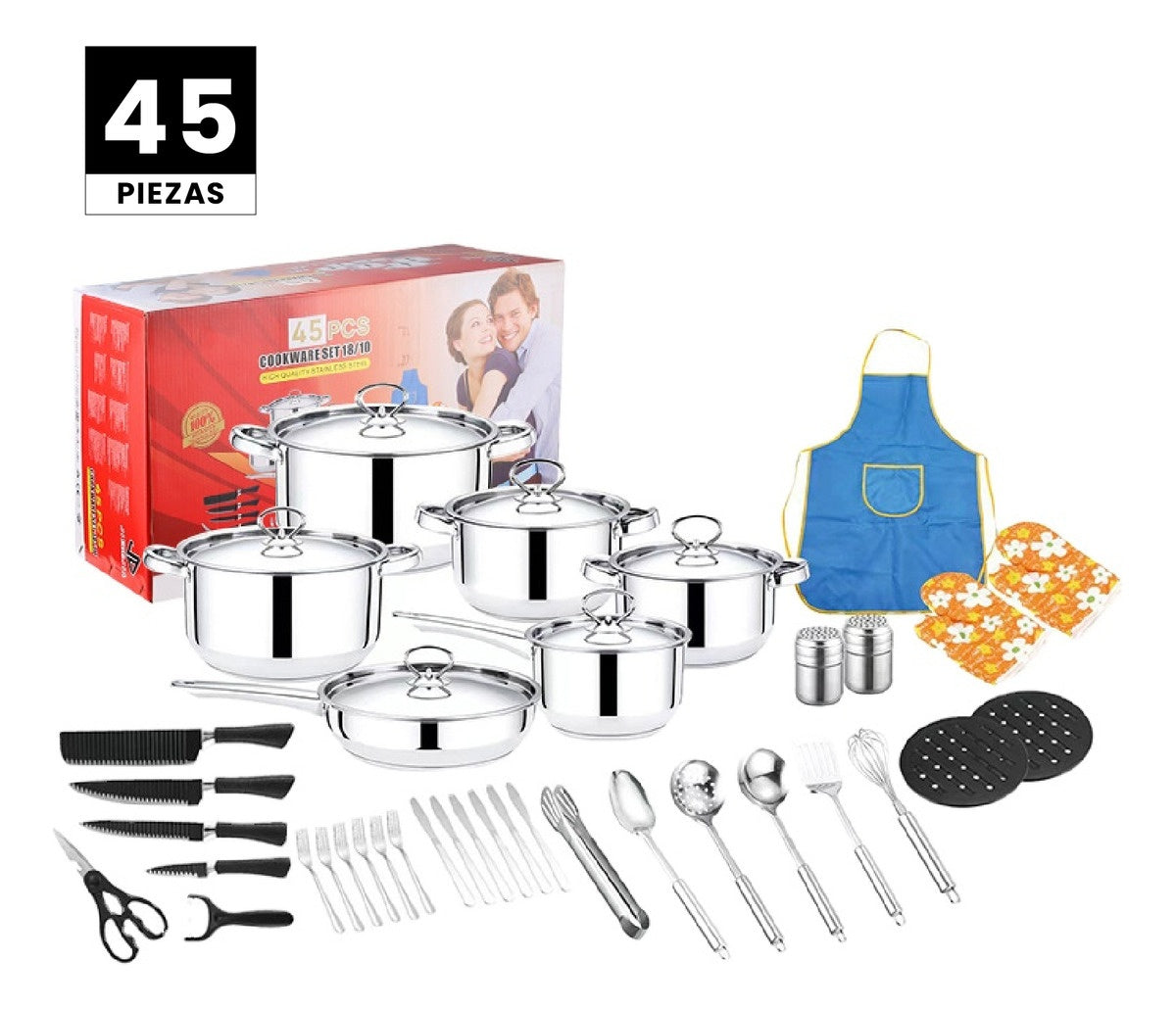 Juego Ollas Y Sartenes 45 Piezas Acero Quirurgico Inoxidable Antiadherente Cocina Cookware