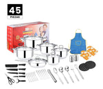 Juego Ollas Y Sartenes 45 Piezas Acero Quirurgico Inoxidable Antiadherente Cocina Cookware
