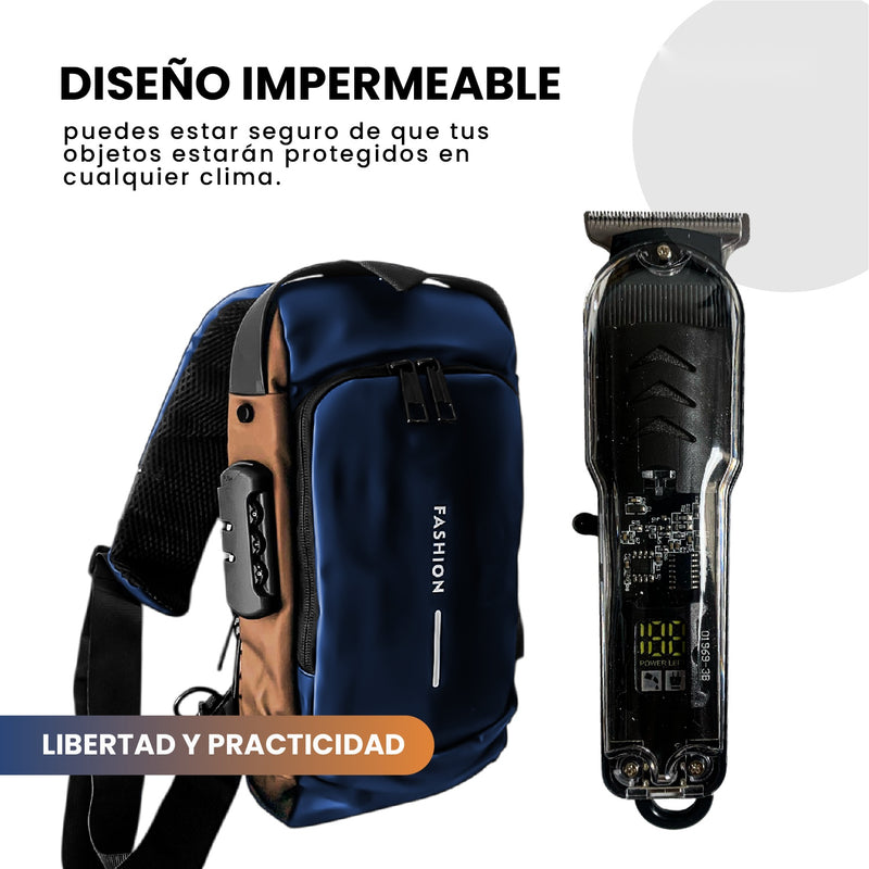 Bolso Viajero Bandolero Antirrobo Con Maquina De Afeitar Viajera