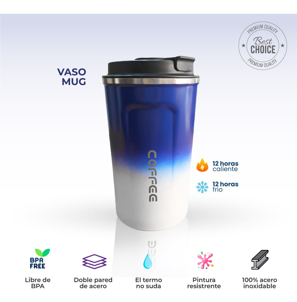 Vaso Termo Led Digital Mug Bicolor Azul 520Ml Acero Inoxidable Innovo Home