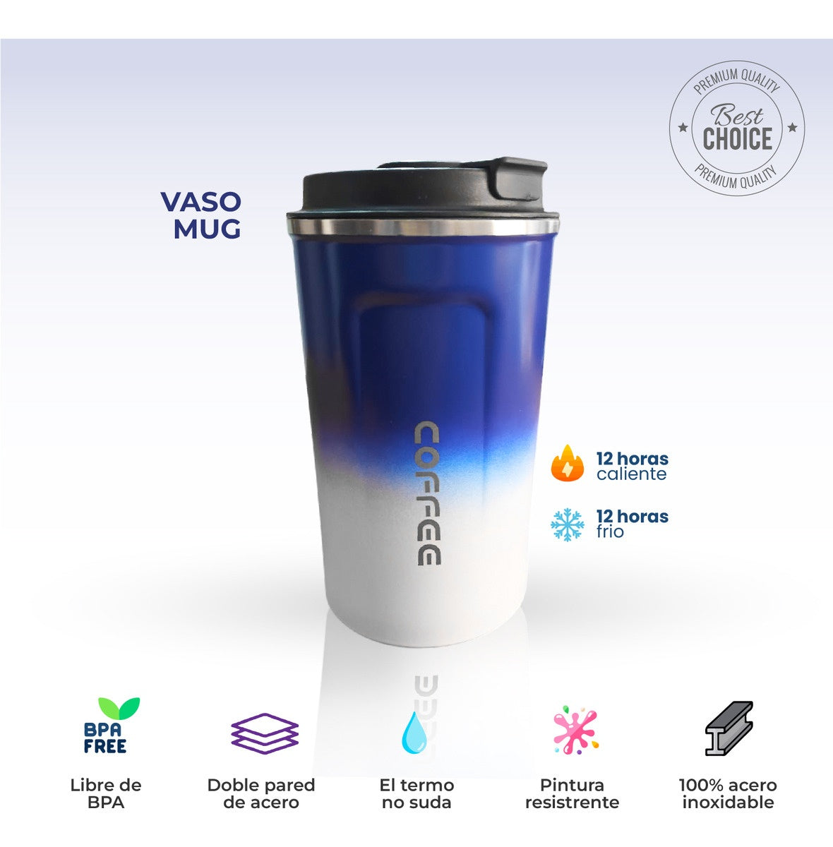 Vaso Termo Led Digital Mug Bicolor Azul 520Ml Acero Inoxidable Innovo Home