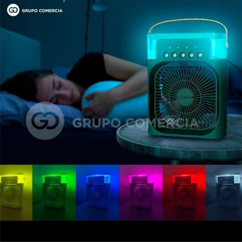 Ventilador Humidificador Con Luz Led Portatil 4 En 1