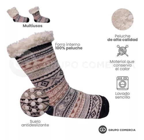 Combo Duo Medias Termicas Peluche + Cobija Termica Ovejera 180 X 240 Azul Doble Faz