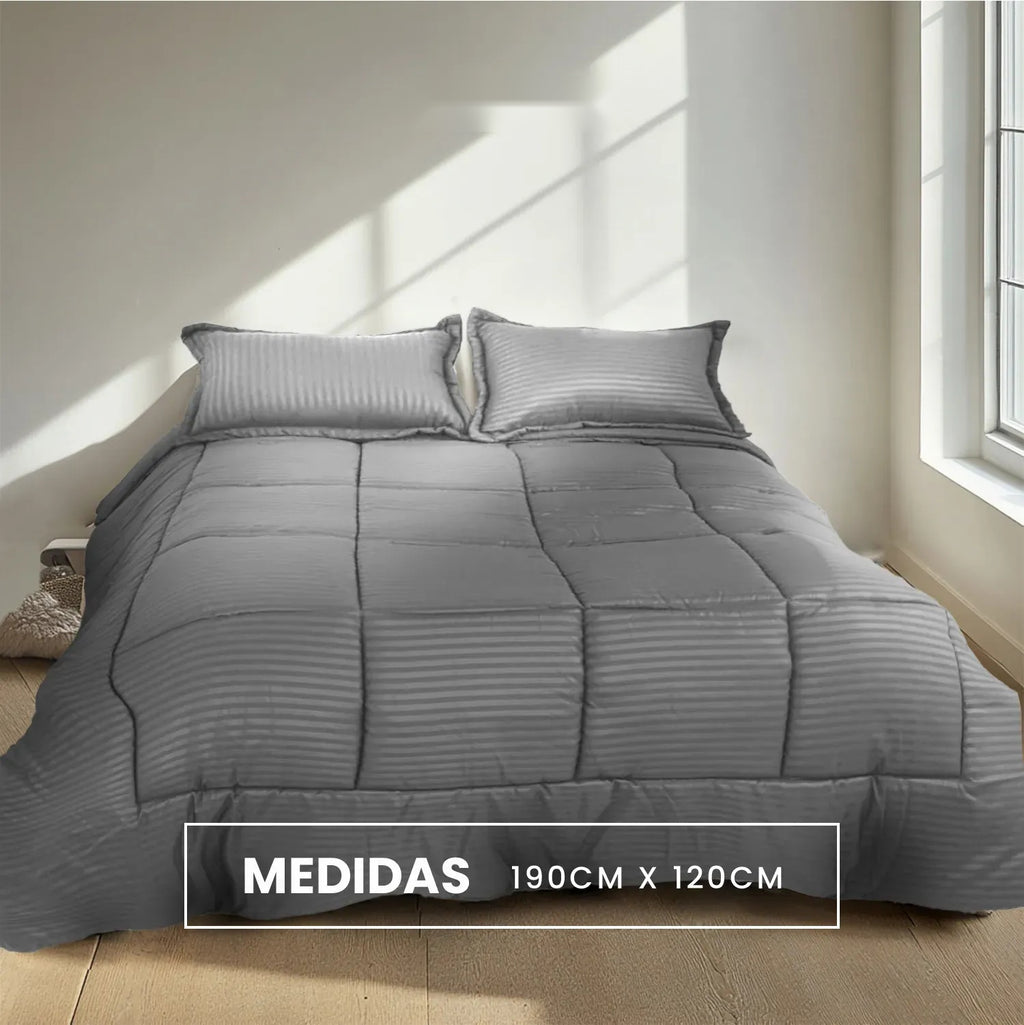 Combo Cubrelecho Cama Doble Premium + 2 Almohadas Confort Silicona + Lampara De Lujo