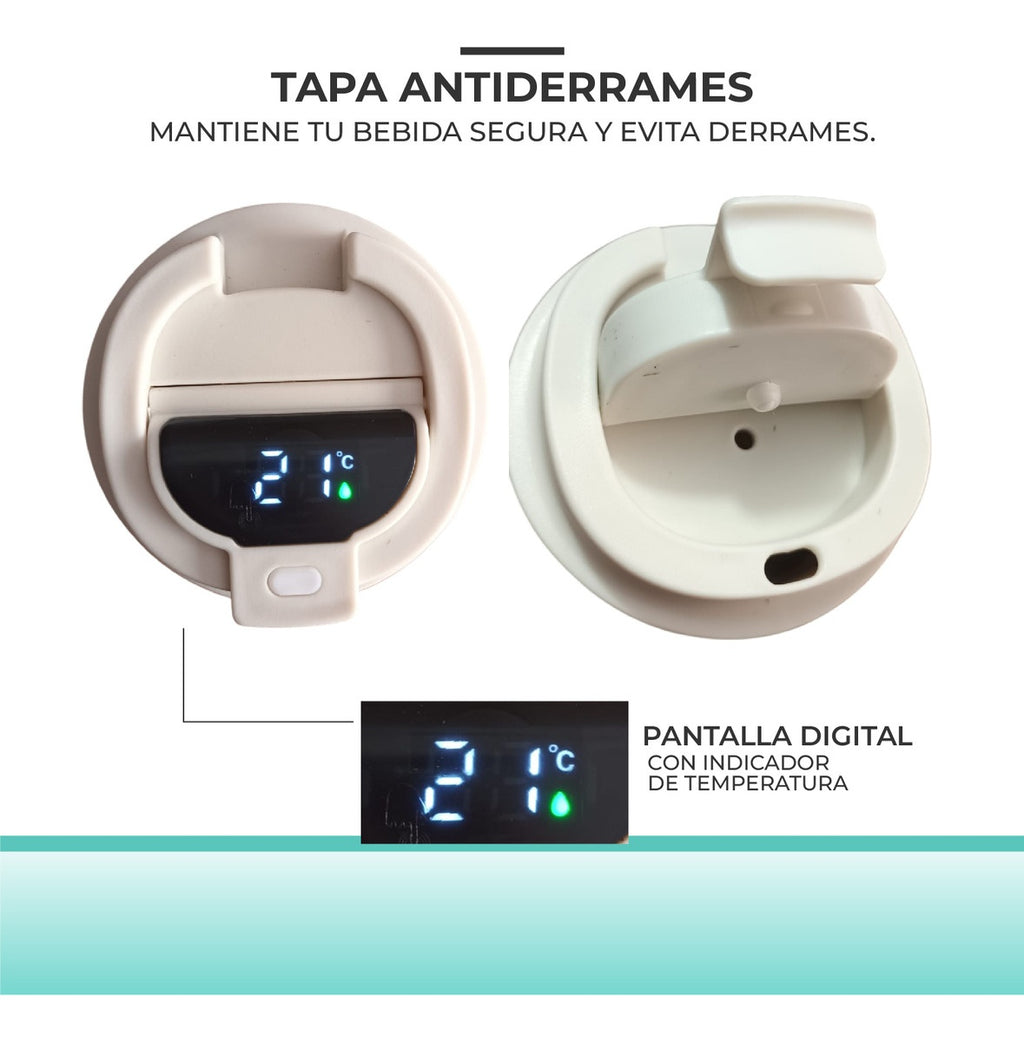 Vaso Termico Digital Indicador Temperatura Led Blanco Mix Green Cofee