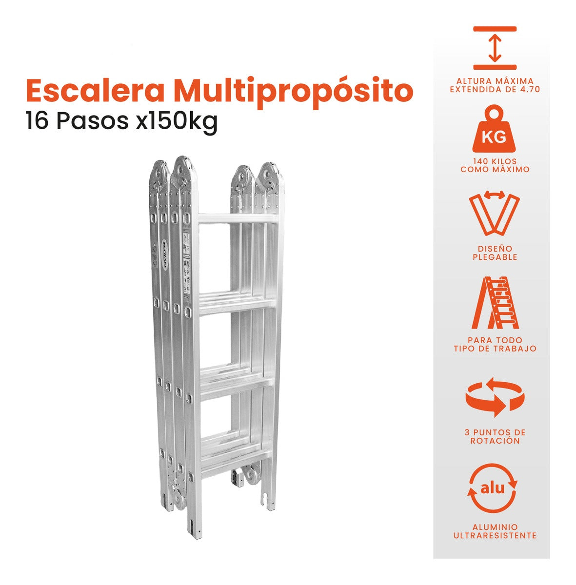 Escalera Todo En 1 Multifuncion 16 Pasos Ajustable Aluminio Practica Innovo Resiste 150 Kilos Multifuncional