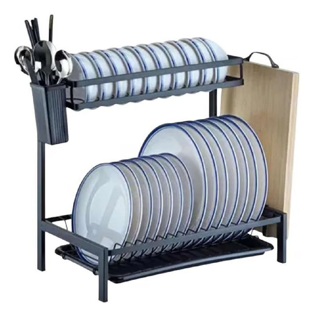 Platero Organizador De Cocina Metalico 2 Niveles Armable Innovo Home Negro