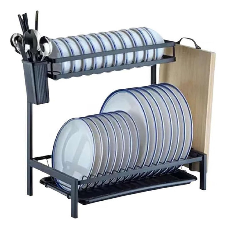 Platero Organizador De Cocina Metalico 2 Niveles Armable Negro