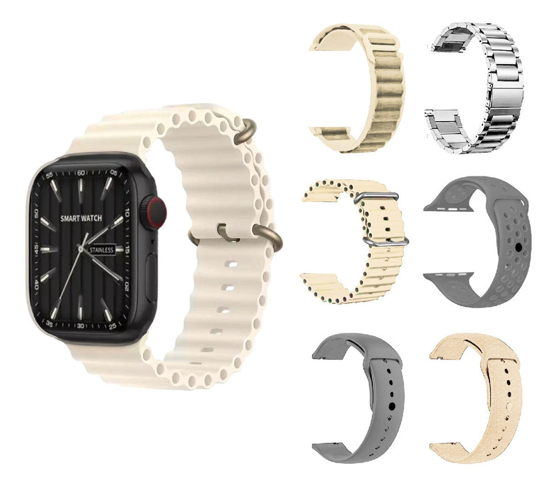 Reloj Smart Watch Beige V11 Classic Sport Suit 7 Pulsos Con Audifono