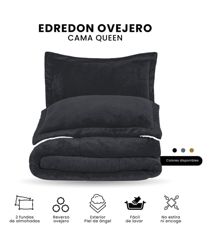 Cubrelecho Ovejero Queen Suave Caliente Reversible 2 Fundas Premium Gris Oscuro
