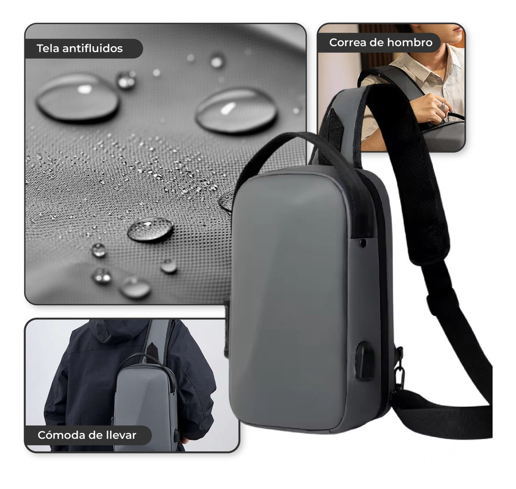Morral Bolso Antirrobo Impermeable Con Puerto Usb Y Candado De Seguridad Gris