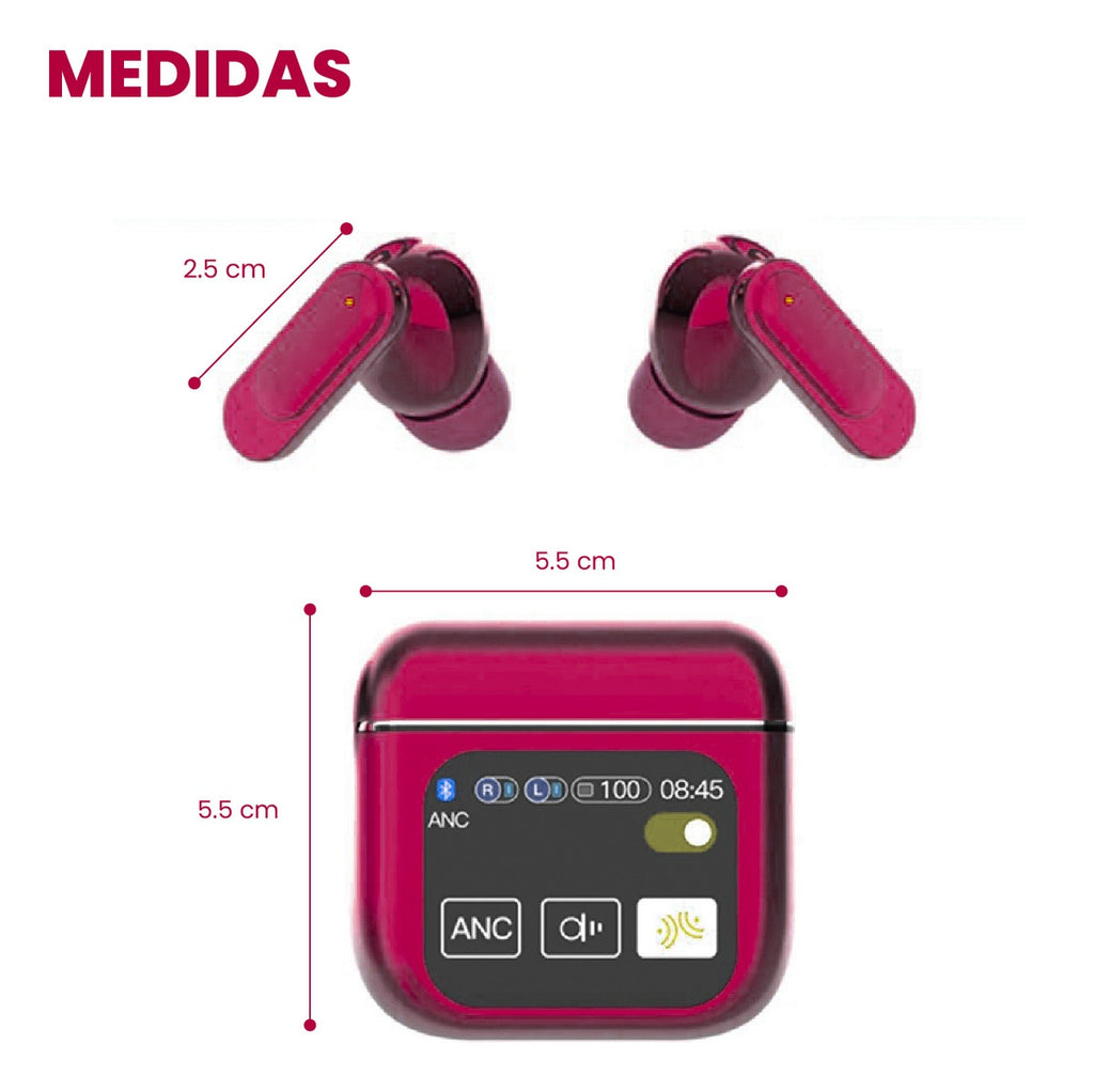 Audifonos Bluetooth Cancelacion Ruido Pantalla Tactil Rojo 5.2 Bluetooth