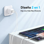 Cargador 20W Salida Dual Carga Rapida Y Cable Compatible Con Iphone 11/12/13/14, Cubo Compatible Con Samsung/Motorola/Oppo 1Hora Gar163 Color Blanco
