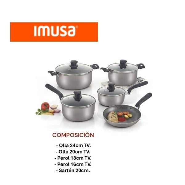 Bateria De Cocina Imusa 9 Piezas Antiadherente Ollas Y Sarten Premium
