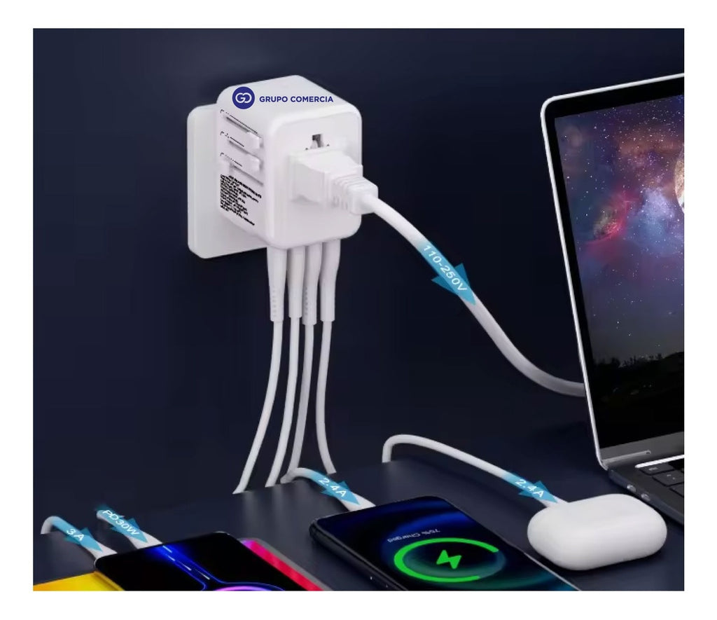 Convertidor Mundial Adaptador Carga Rapida 20W Puerto Usb-C