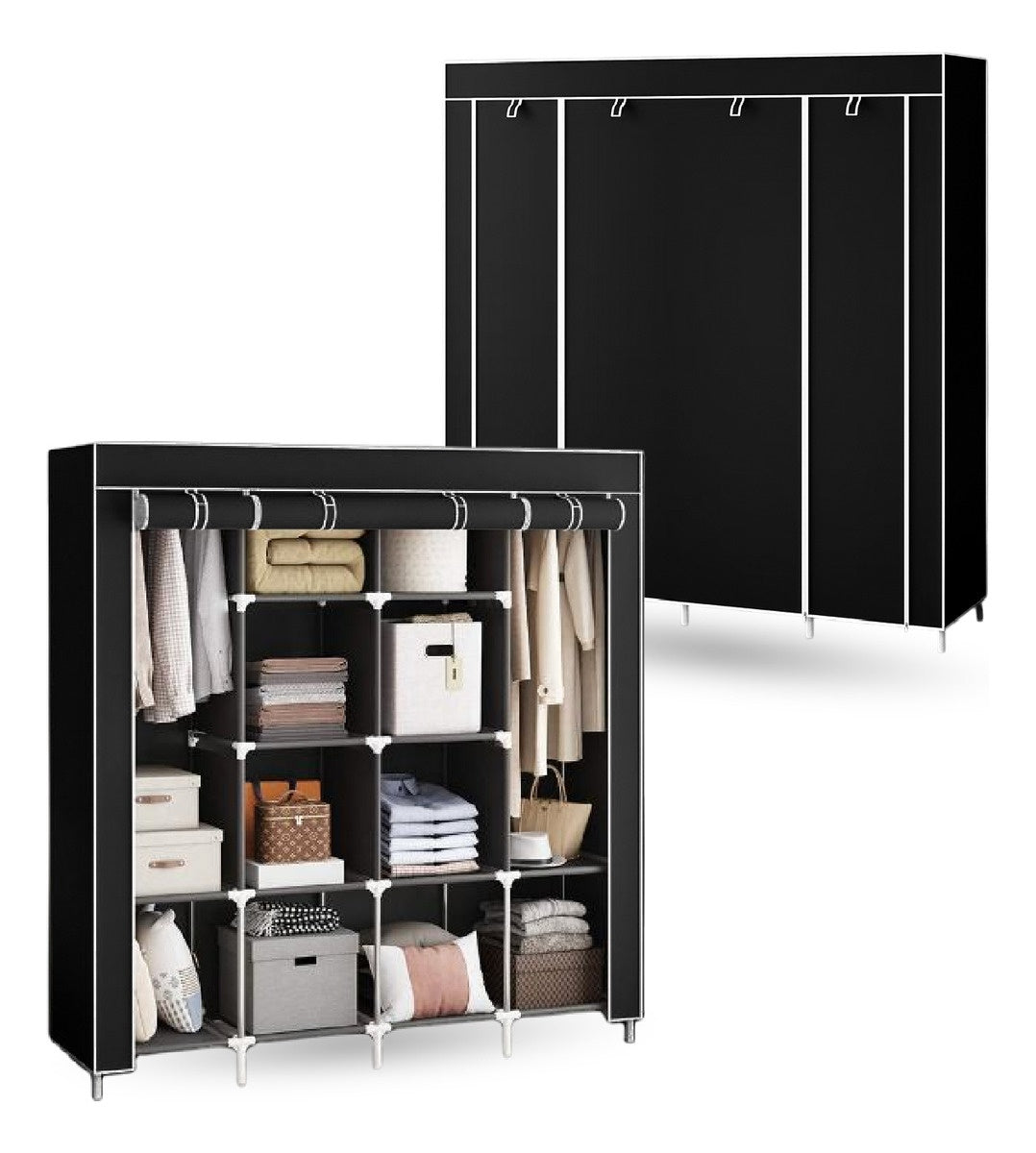 Closet Organizador De Ropa Plegable Armable 4 Puertas Tela Negro Innovo+