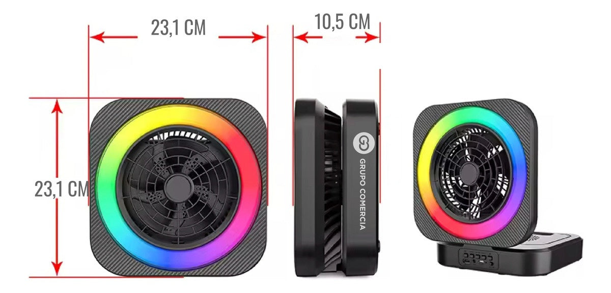 Ventilador Recargable Con Parlante Bluetooth Aux Luces Rgb