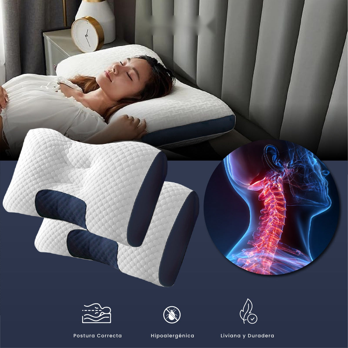 2 Almohadas Semi Ortopedicas Alto Confort Cervical Antiacaros