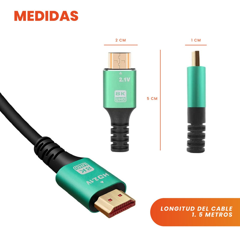 Cable Hdmi 8K 4K Hd Alta Velocidad 48Gbps 1.5 Metros Hd