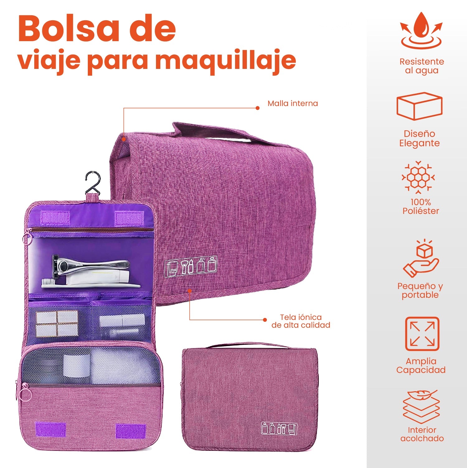 Combo Mochila Viajera + Organizador De Ropa Interior + Organizador Maquillaje Cosmetiquera Rosa