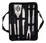 Set Kit Basico De Asado Bbq En Acero Inoxidable Con Estuche X6 Piezas