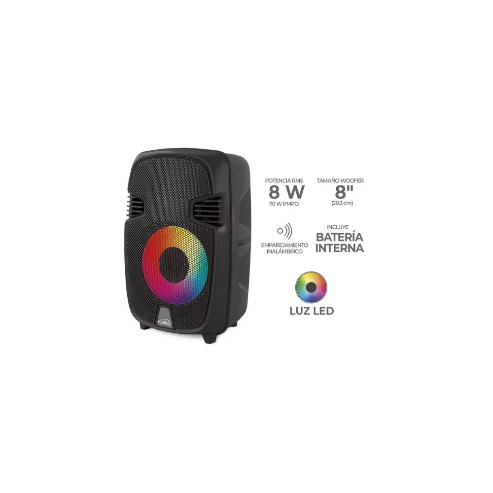 Parlante Kalley 8" Bsk8 Bluetooth 70W Pmpo Con Bateria Y Luces Led