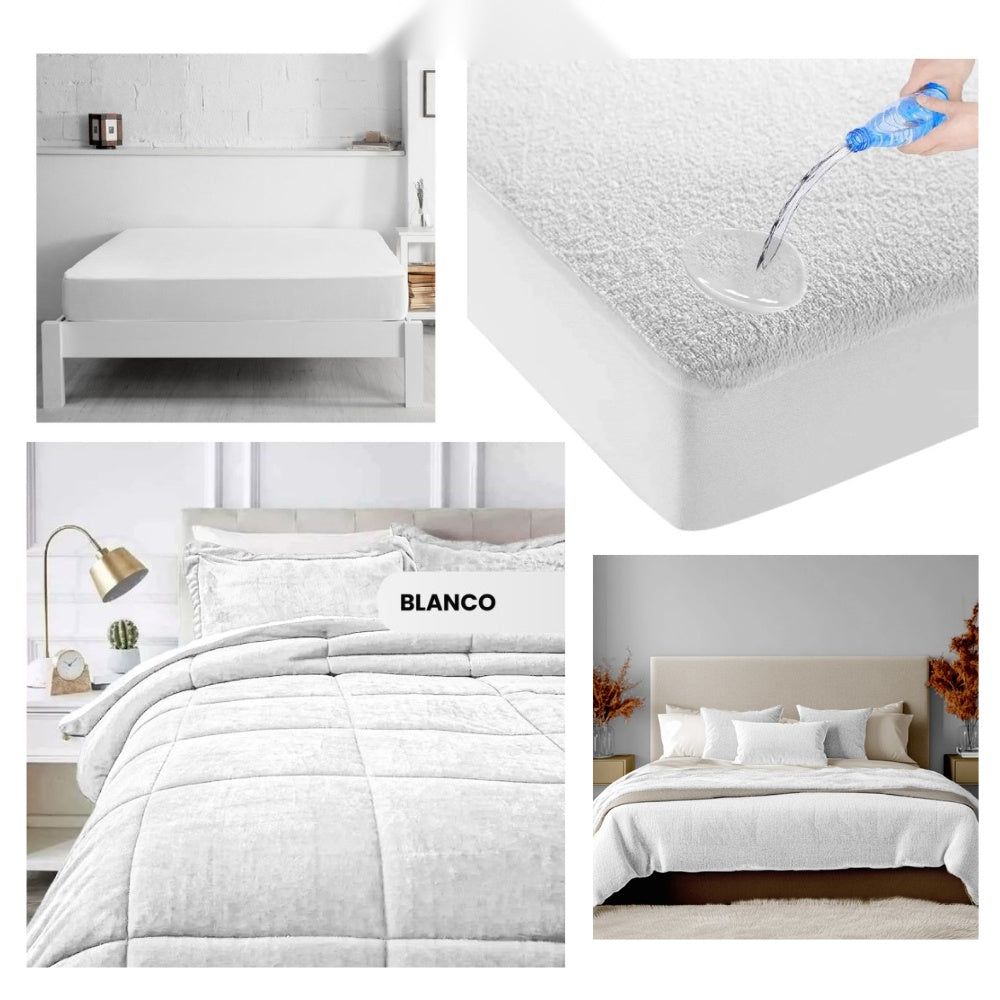 Combo Cubrelecho Termico Doble Funda Ovejero + Protector De Colchon Antifluido