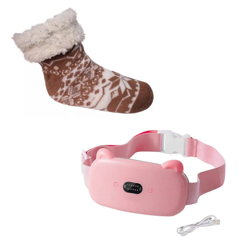 Combo Cinturon Masajeador Termico Alivia Colicos Y Medias Termicas De Peluche Ovejeras