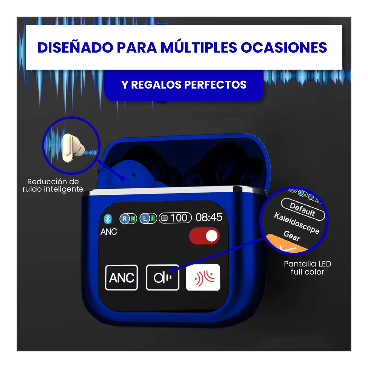 Audifonos Bluetooth Azul 5Ta Generacion Cancelacion Ruido Pantalla Innovo
