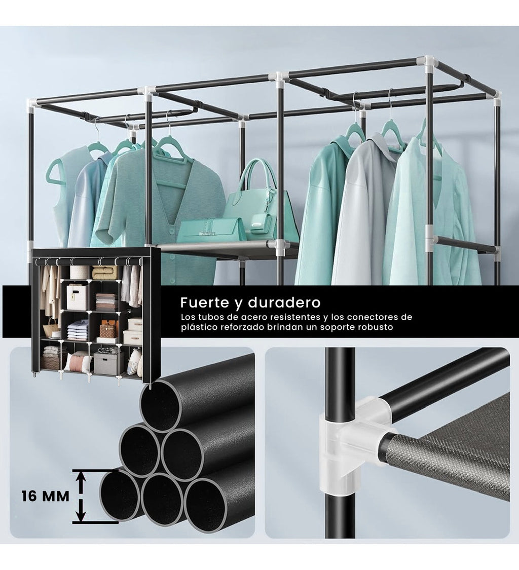 Closet Organizador De Ropa Plegable Armable 4 Puertas Tela Negro Innovo+