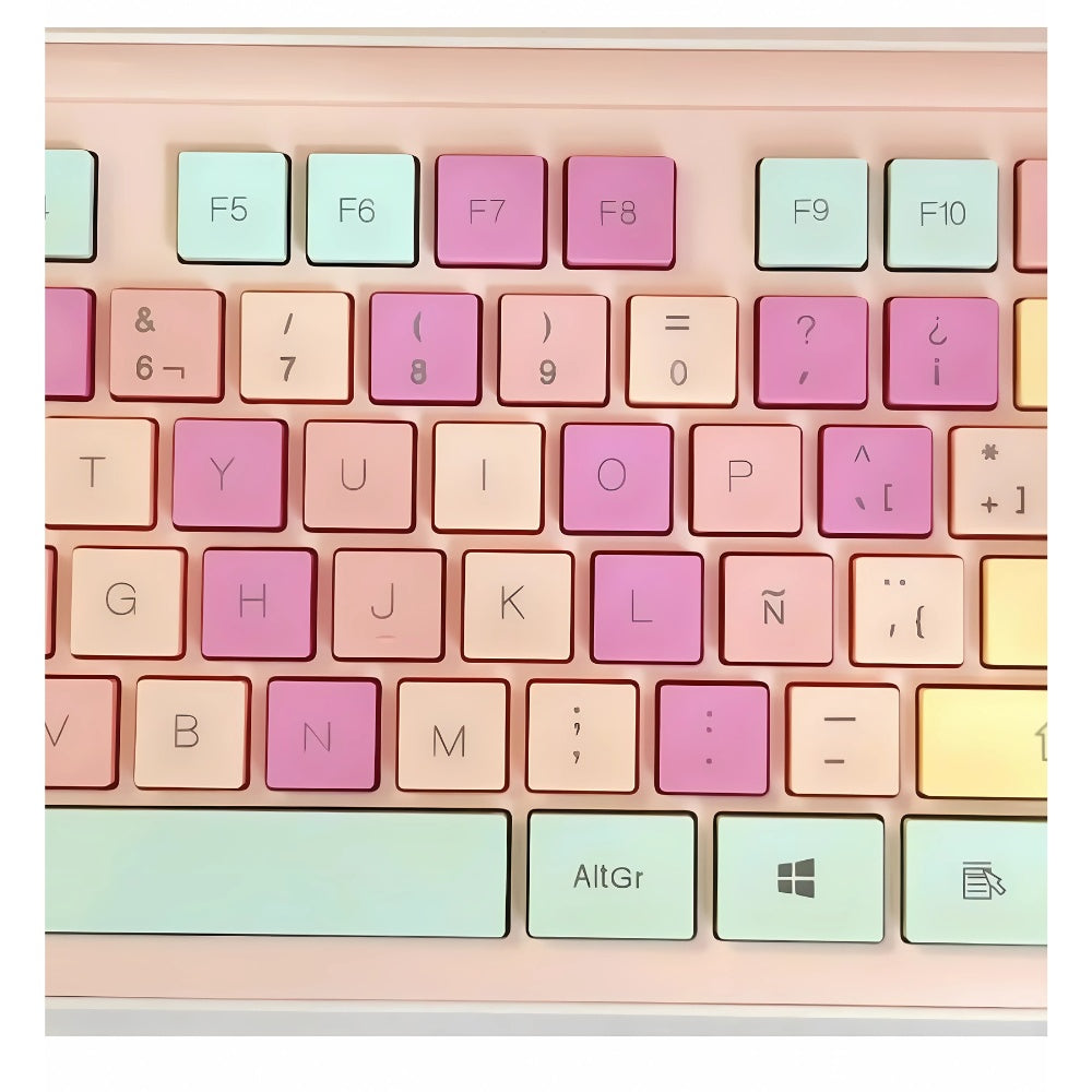 Teclado Para Pc Inalambrico Con Mouse Pink Colors Original