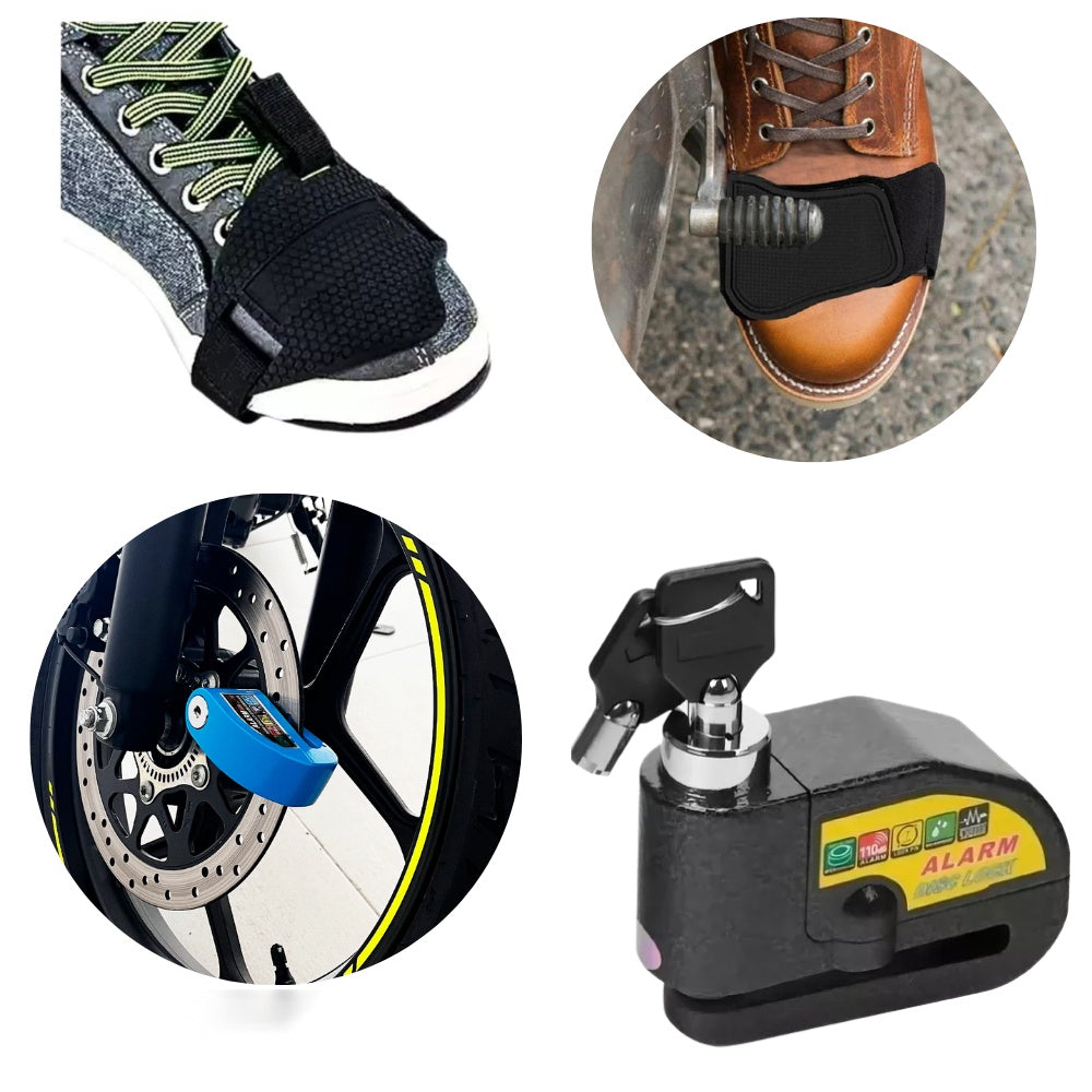 Combo Candado De Disco Con Alarma + Proteccion De Calzado Para Moto