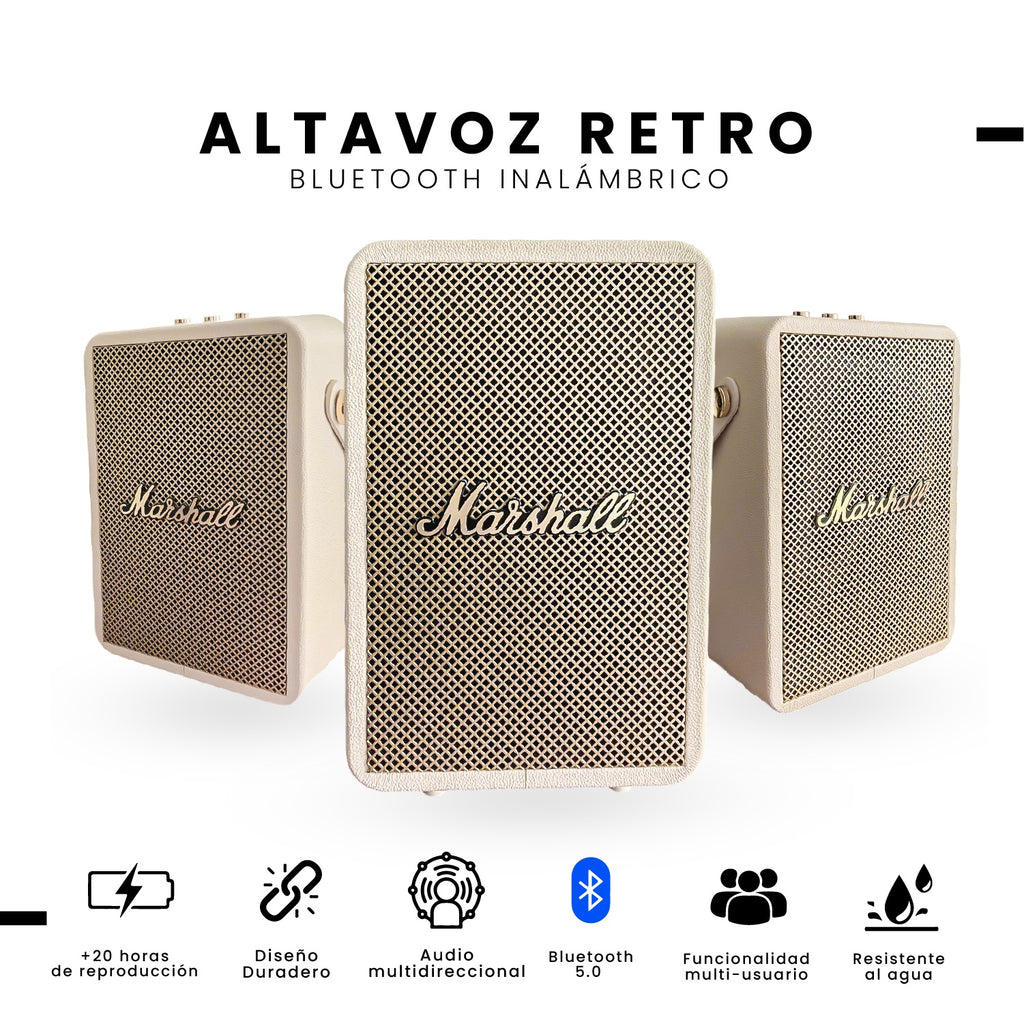 Parlante Retro Bluetooth Estilo Marshall Beige Potente Clasico Replica 1.1