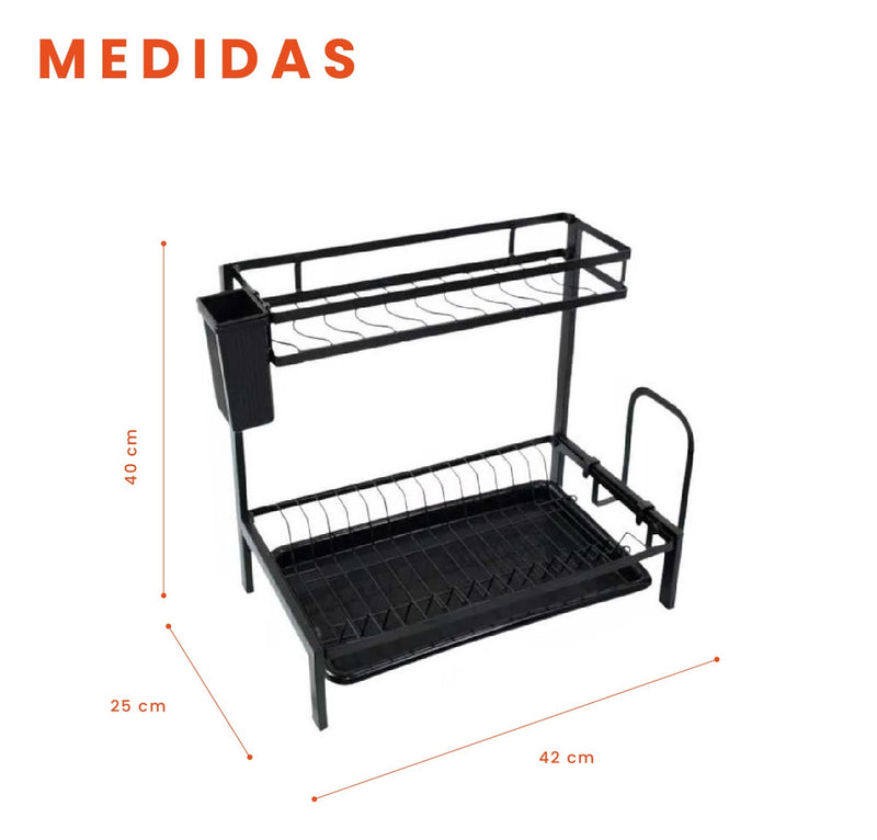 Platero Organizador De Cocina Metalico 2 Niveles Armable Negro
