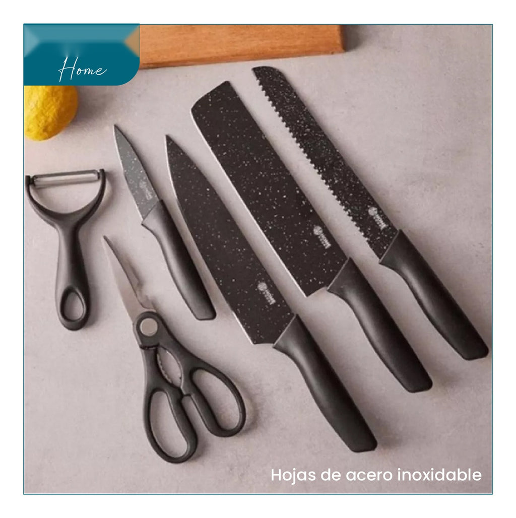 Combo Utensilios Asado X29 Piezas + Set X6 Cuchillos Negros + Obsequio 2 Garras De Oso