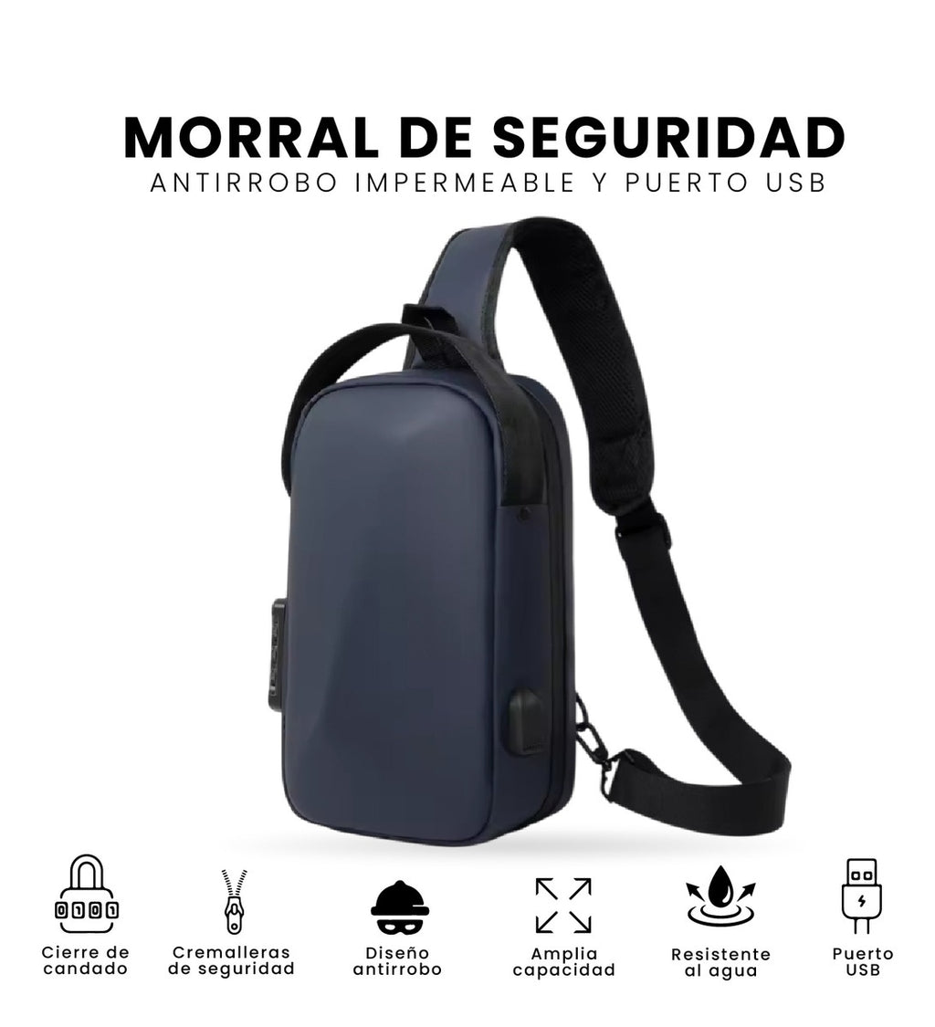 Morral Bolso Antirrobo Impermeable Con Puerto Usb Y Candado De Seguridad Azul