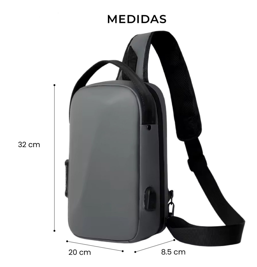 Morral Bolso Antirrobo Impermeable Con Puerto Usb Y Candado De Seguridad Gris