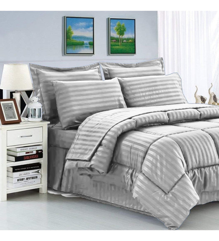 Edredon Cubrelecho Premium Cama Doble Fundas Almohadas Gris Claro