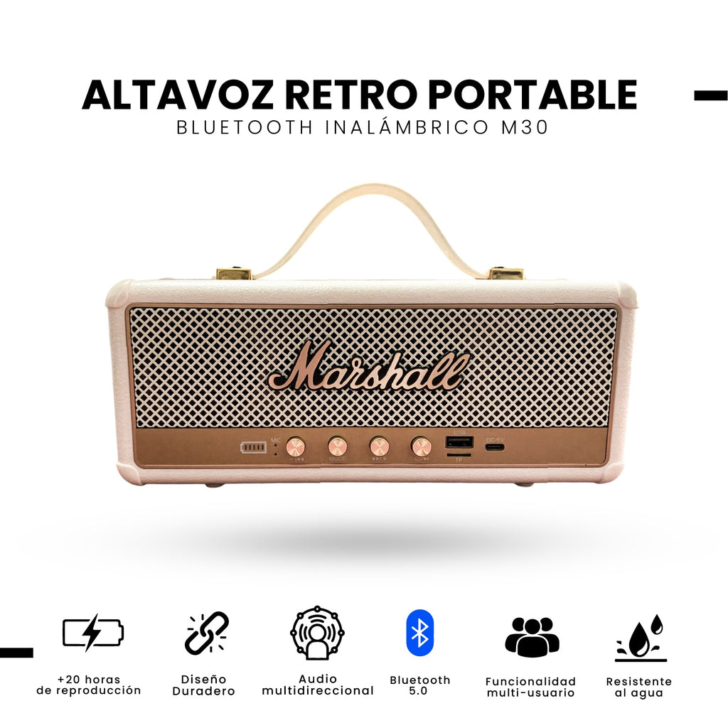 Parlante Bluetooth Sonido Potente Usb Mp3 Fm Marshall Clasic Beige Replica 1.1