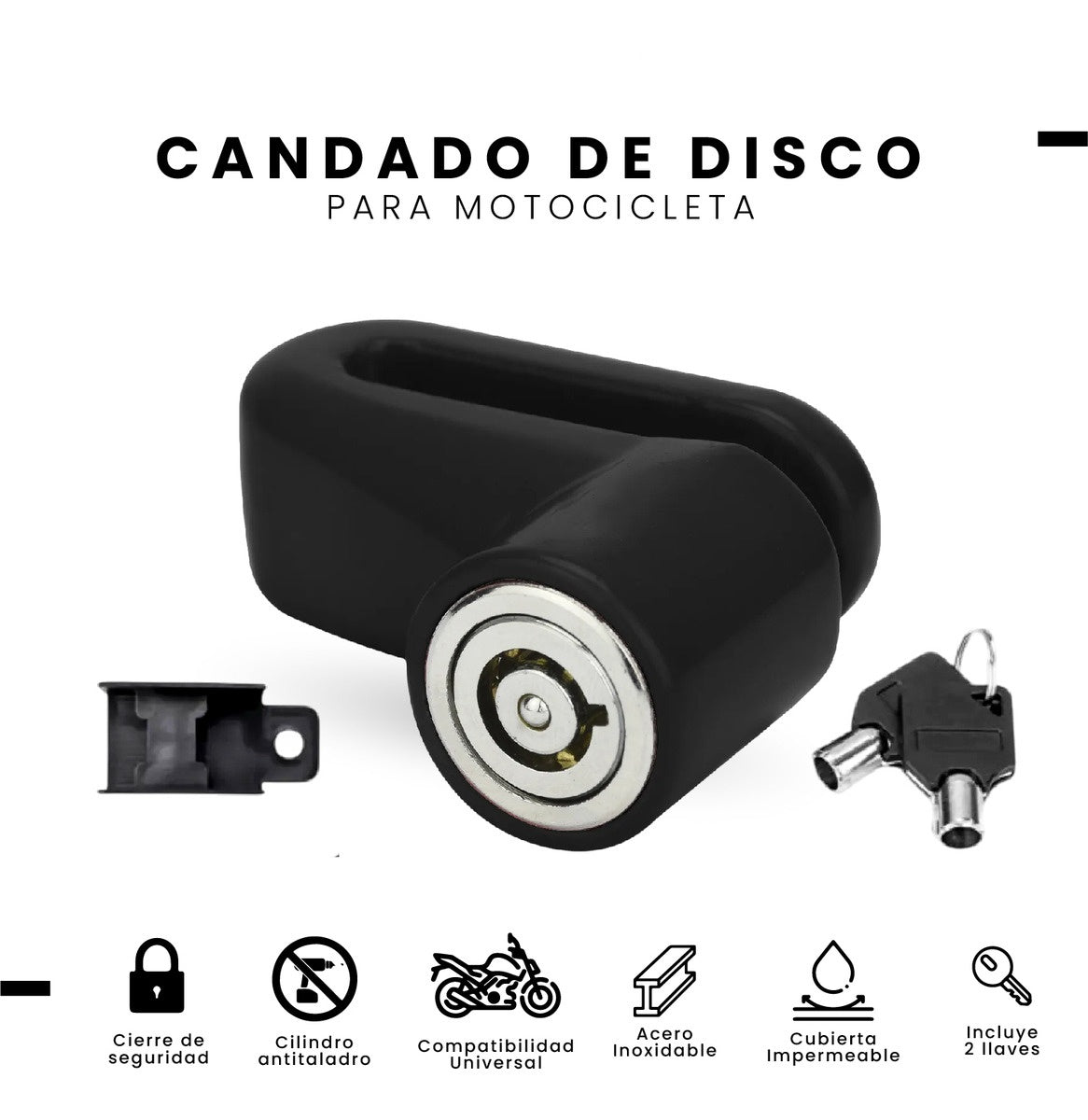 Candado De Disco Antirrobo Para Moto Scooter Bicicleta 2 Llaves