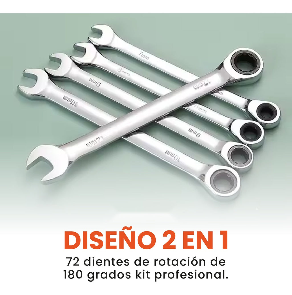 Juego De Llaves Mixtas Rachet Estuche 7 Piezas Chrome Vanadium